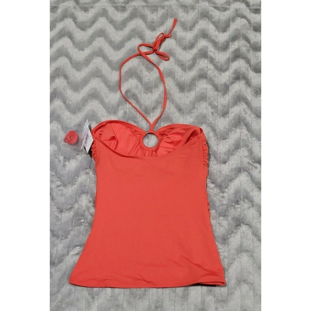 Michael Kors Womens XS Orange Halter Tankini Cruise 2020 Swimsuit Top NWT